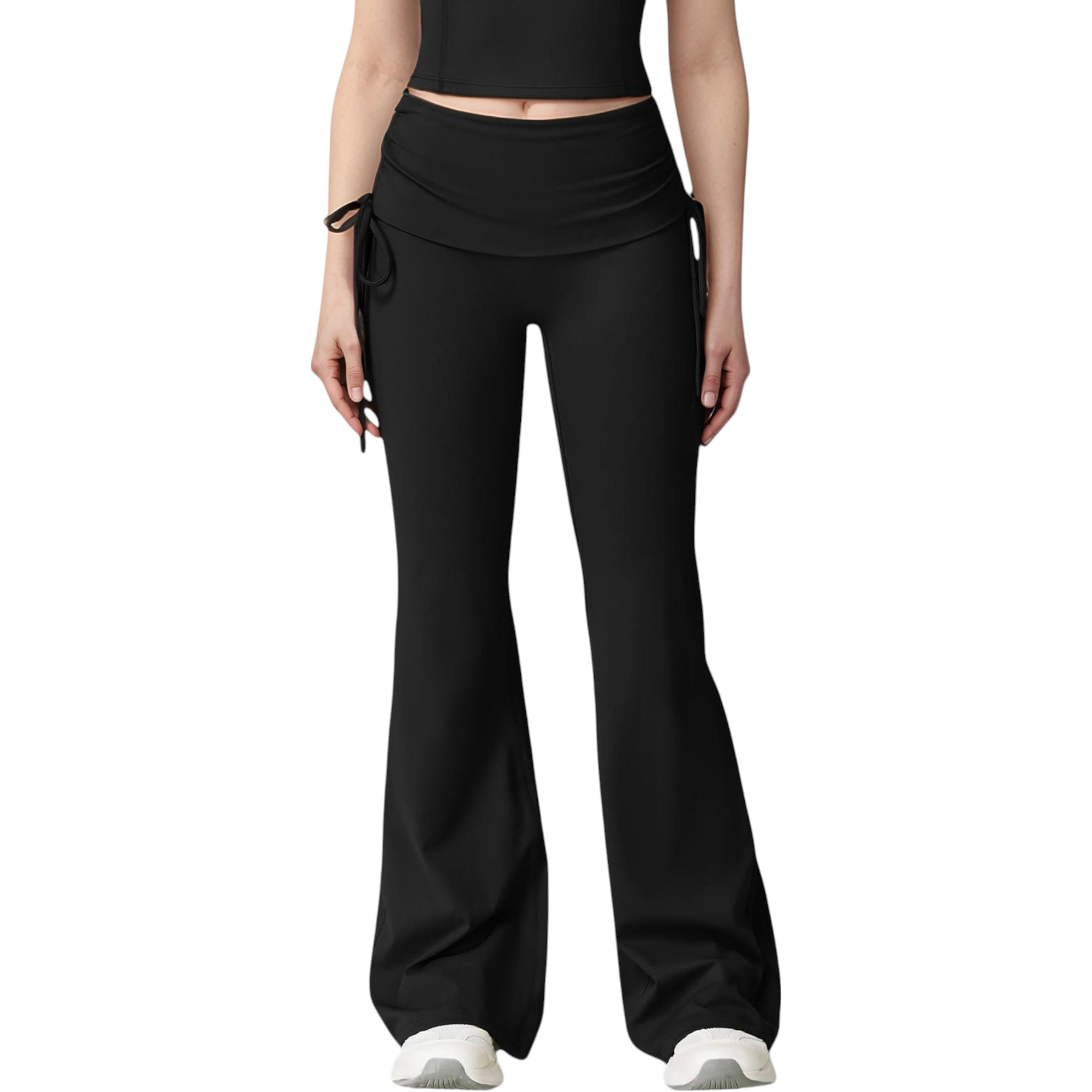 Anna-Kaci Active Women's Drawstring Ruched Waist Flared Leg Pants Stretch Fabric Active Yoga Lounge Bottoms