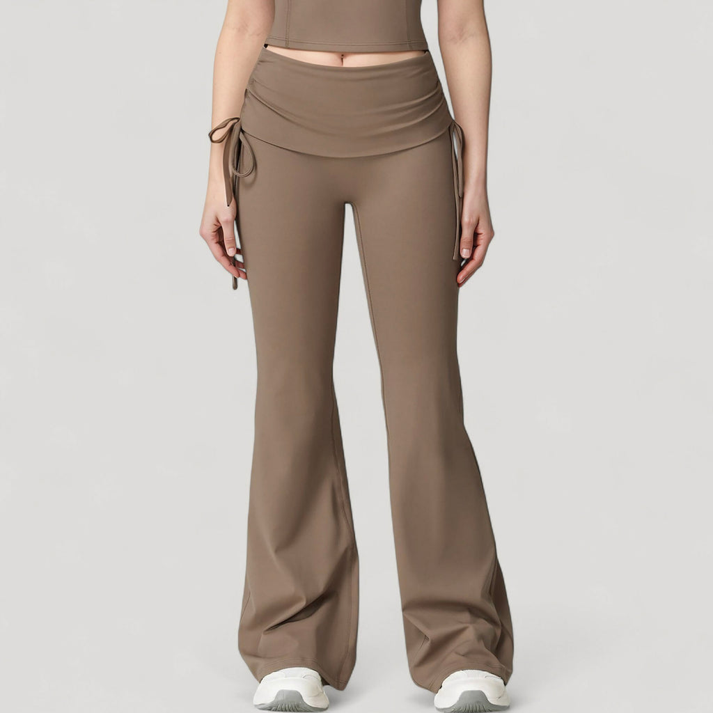 Anna-Kaci Active Women's Drawstring Ruched Waist Flared Leg Pants Stretch Fabric Active Yoga Lounge Bottoms