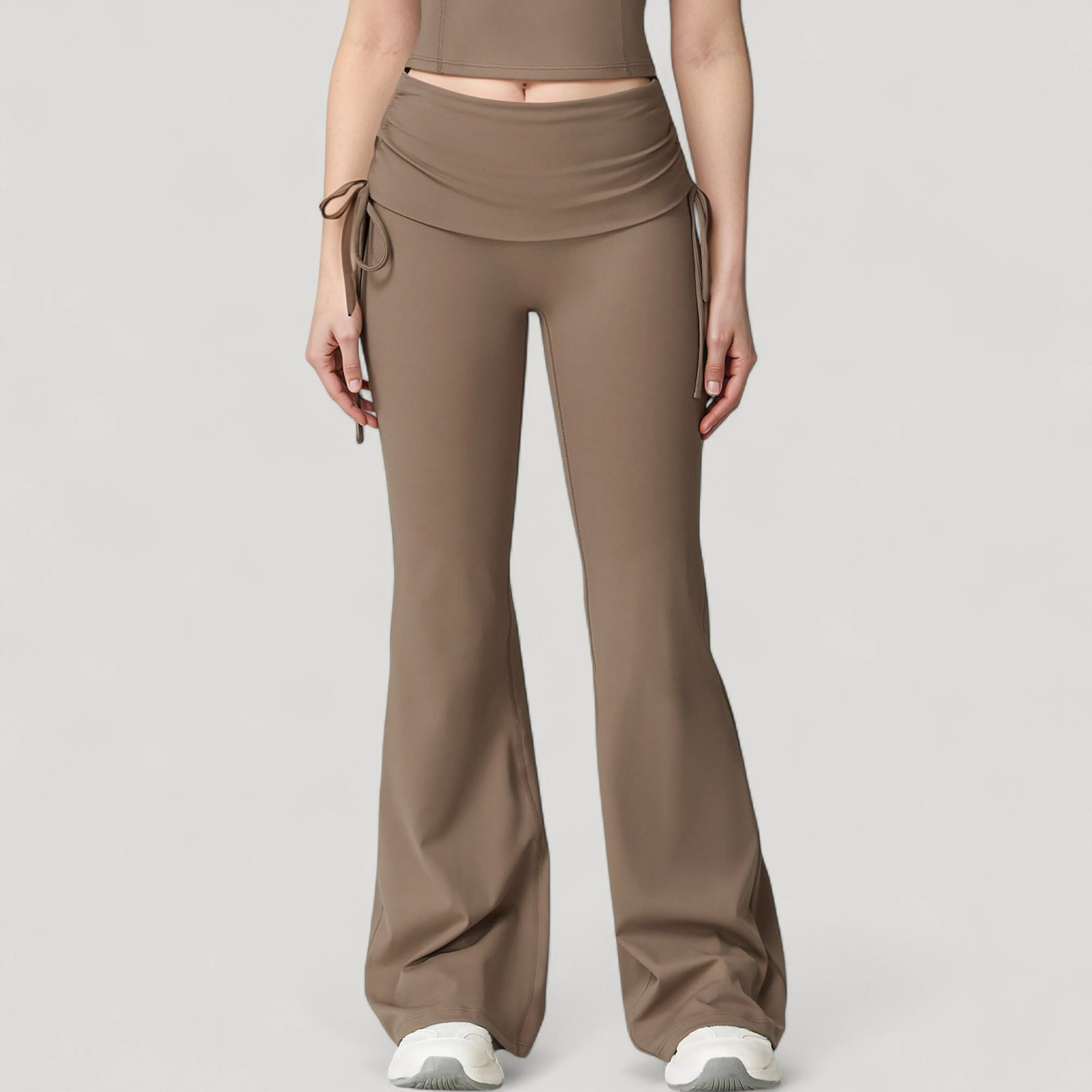 Anna-Kaci Active Women's Drawstring Ruched Waist Flared Leg Pants Stretch Fabric Active Yoga Lounge Bottoms