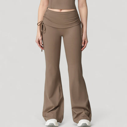 Anna-Kaci Active Women's Drawstring Ruched Waist Flared Leg Pants Stretch Fabric Active Yoga Lounge Bottoms