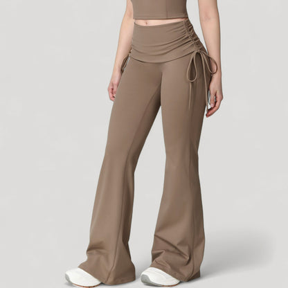 Anna-Kaci Active Women's Drawstring Ruched Waist Flared Leg Pants Stretch Fabric Active Yoga Lounge Bottoms