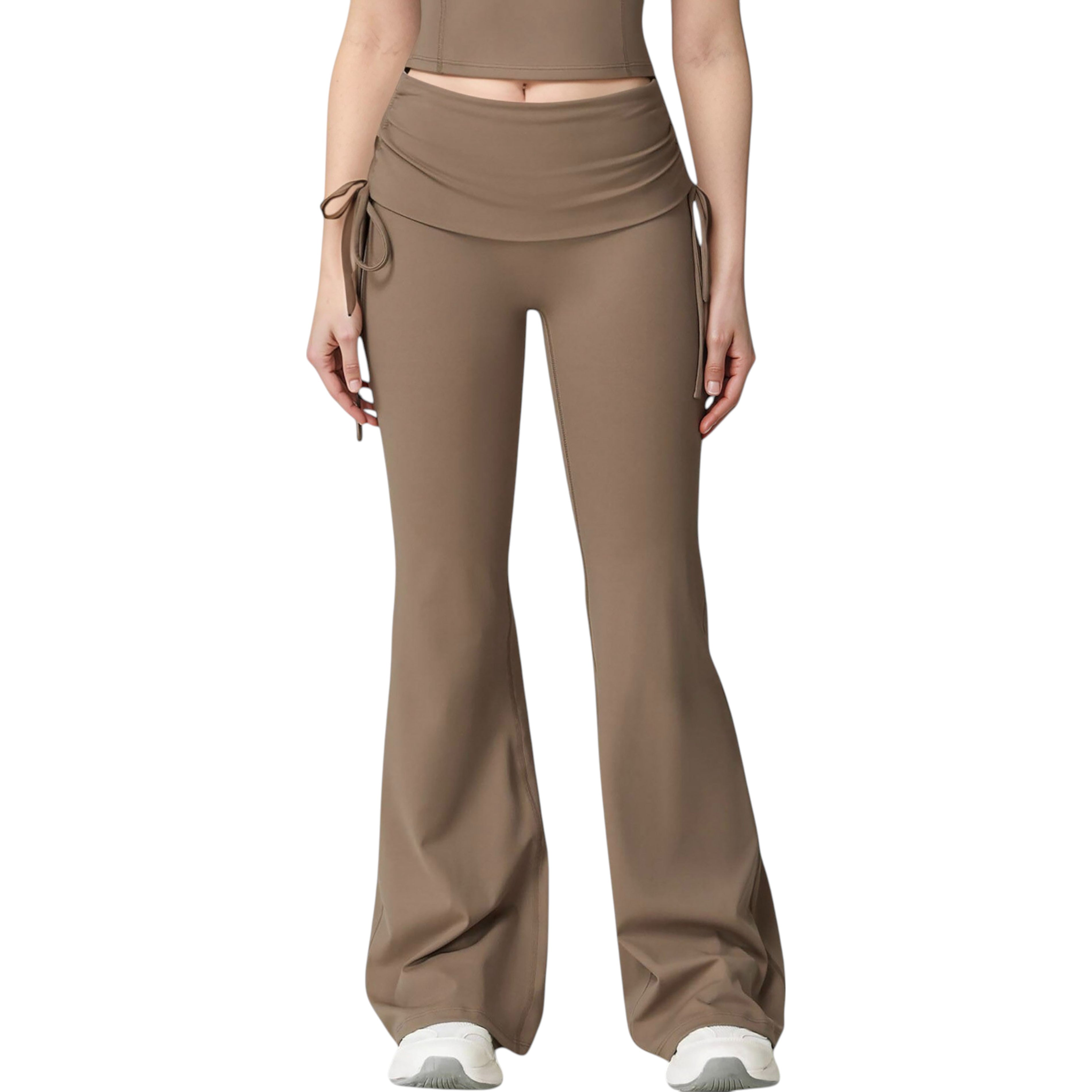 Anna-Kaci Active Women's Drawstring Ruched Waist Flared Leg Pants Stretch Fabric Active Yoga Lounge Bottoms
