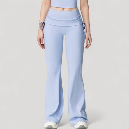 Anna-Kaci Active Women's Drawstring Ruched Waist Flared Leg Pants Stretch Fabric Active Yoga Lounge Bottoms