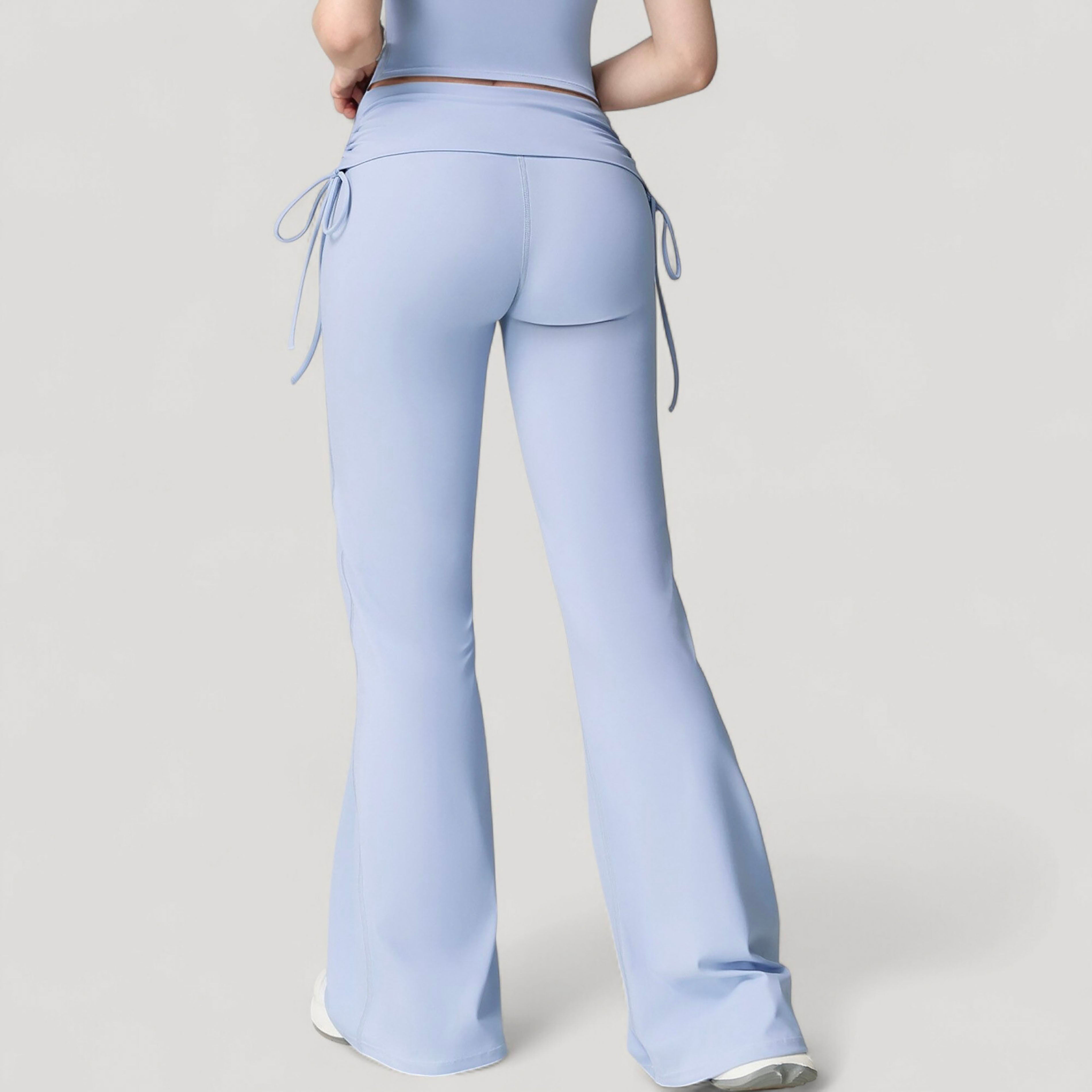 Anna-Kaci Active Women's Drawstring Ruched Waist Flared Leg Pants Stretch Fabric Active Yoga Lounge Bottoms