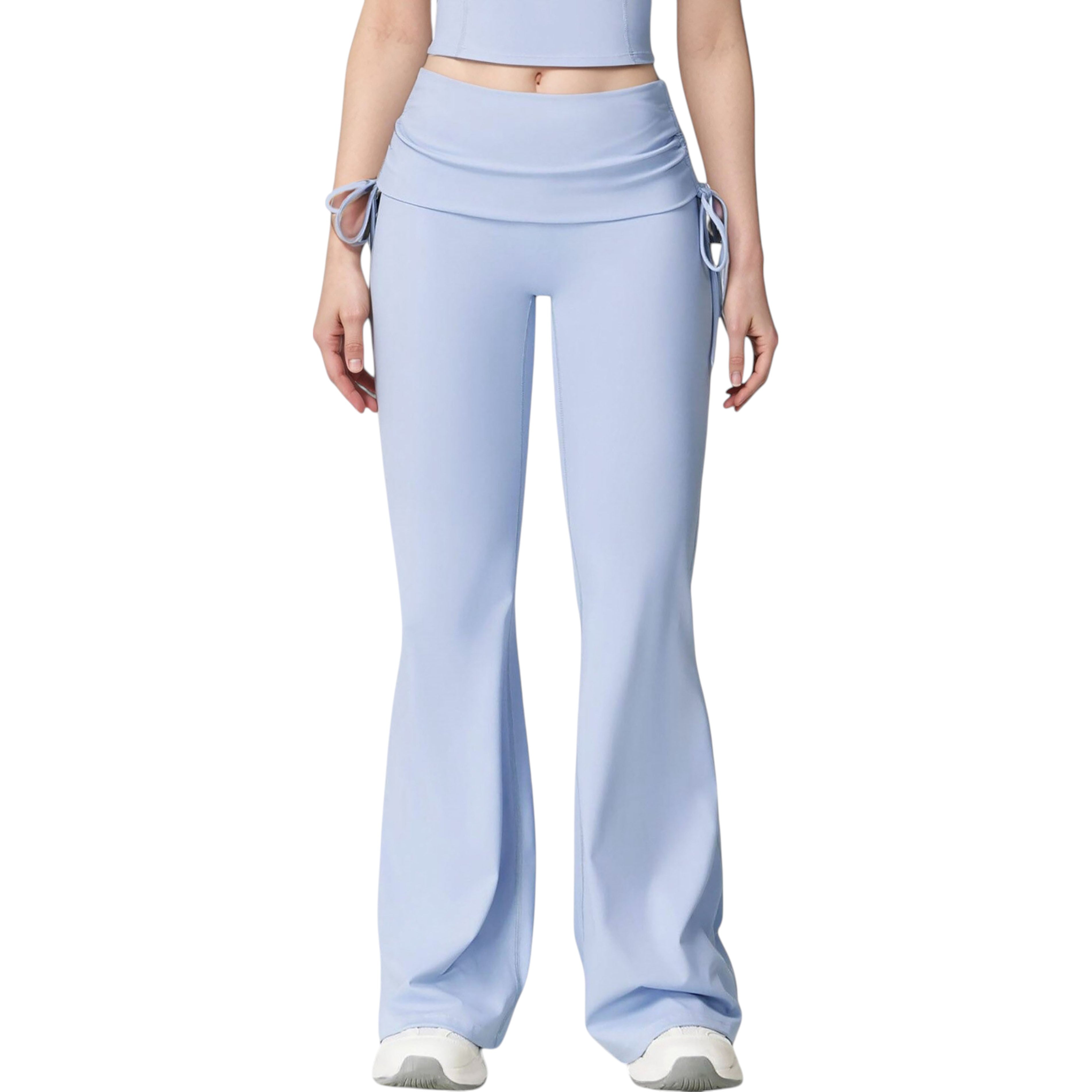Anna-Kaci Active Women's Drawstring Ruched Waist Flared Leg Pants Stretch Fabric Active Yoga Lounge Bottoms