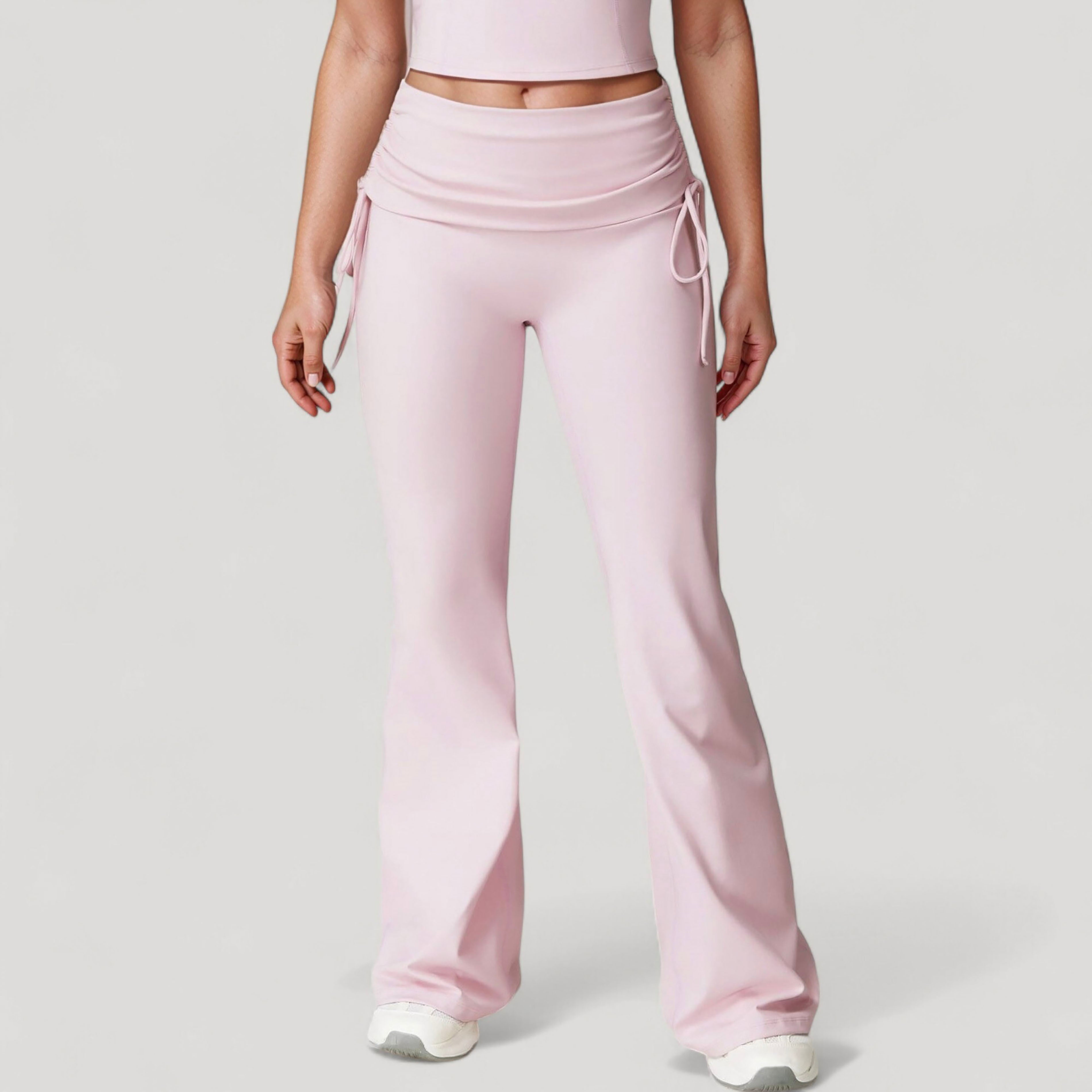 Anna-Kaci Active Women's Drawstring Ruched Waist Flared Leg Pants Stretch Fabric Active Yoga Lounge Bottoms