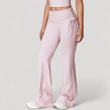 Anna-Kaci Active Women's Drawstring Ruched Waist Flared Leg Pants Stretch Fabric Active Yoga Lounge Bottoms