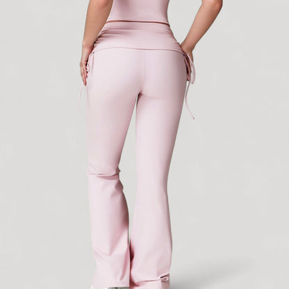 Anna-Kaci Active Women's Drawstring Ruched Waist Flared Leg Pants Stretch Fabric Active Yoga Lounge Bottoms