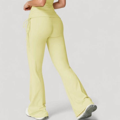 Anna-Kaci Active Women's Drawstring Ruched Waist Flared Leg Pants Stretch Fabric Active Yoga Lounge Bottoms
