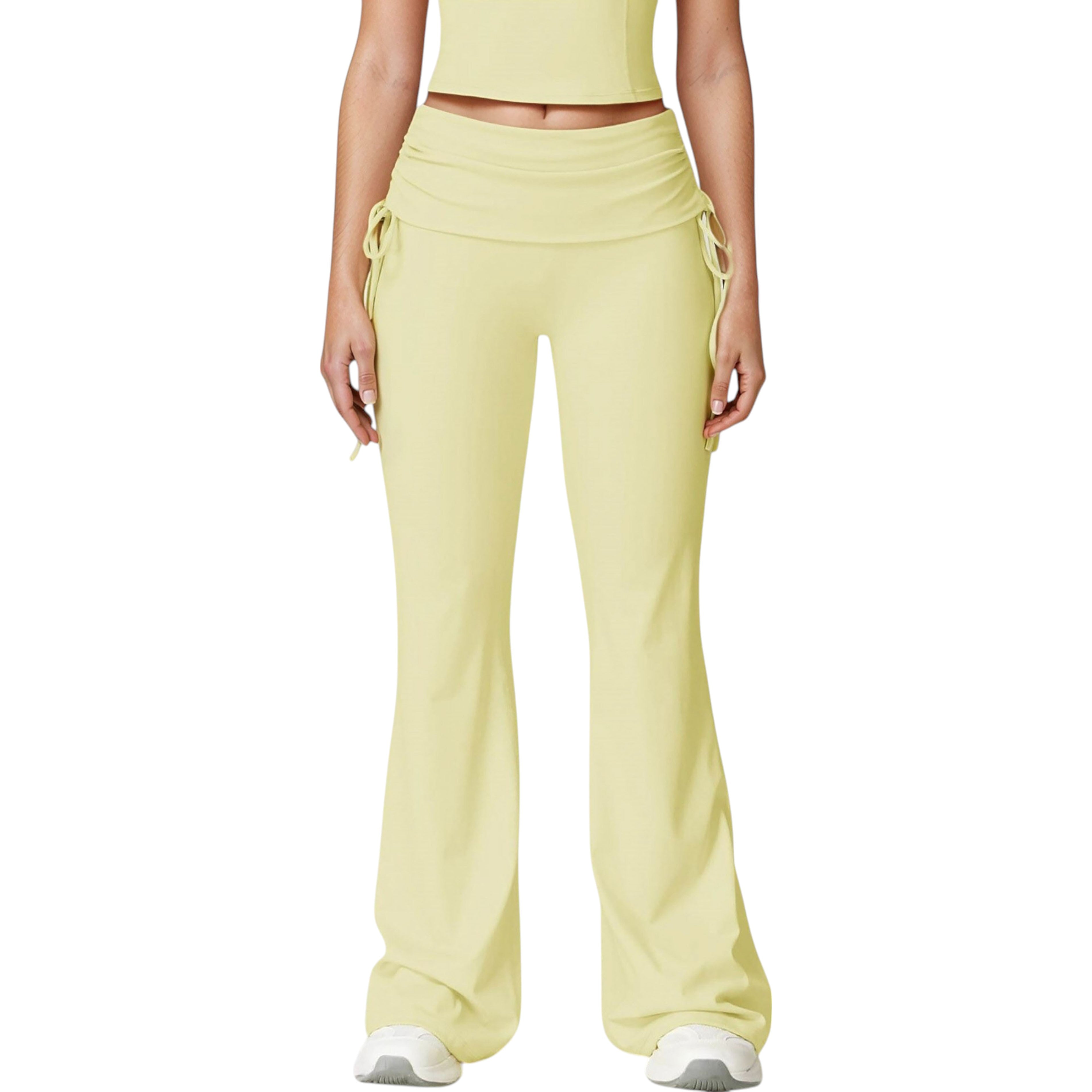 Anna-Kaci Active Women's Drawstring Ruched Waist Flared Leg Pants Stretch Fabric Active Yoga Lounge Bottoms