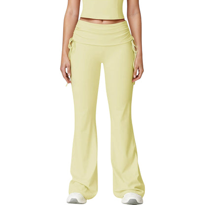 Anna-Kaci Active Women's Drawstring Ruched Waist Flared Leg Pants Stretch Fabric Active Yoga Lounge Bottoms