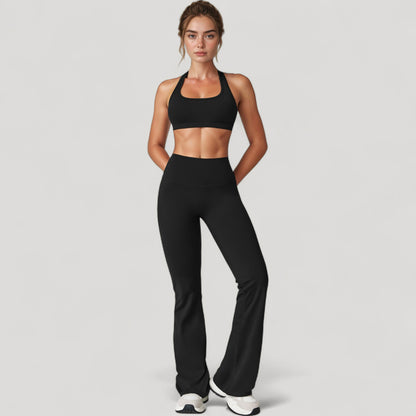 Anna-Kaci Active Women's High Waist Flared Leg Stretch Pants Smooth Fabric Seamless Waistband Active Lounge Bottoms