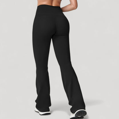 Anna-Kaci Active Women's High Waist Flared Leg Stretch Pants Smooth Fabric Seamless Waistband Active Lounge Bottoms