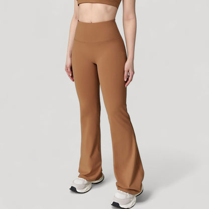 Anna-Kaci Active Women's High Waist Flared Leg Stretch Pants Smooth Fabric Seamless Waistband Active Lounge Bottoms
