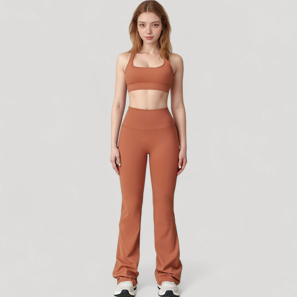 Anna-Kaci Active Women's High Waist Flared Leg Stretch Pants Smooth Fabric Seamless Waistband Active Lounge Bottoms