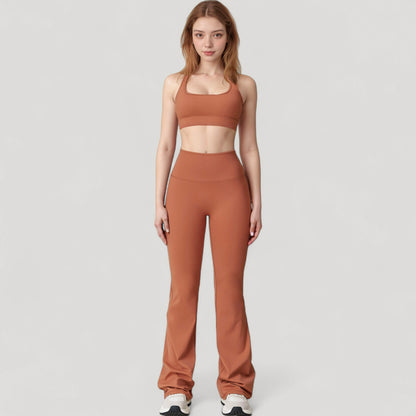 Anna-Kaci Active Women's High Waist Flared Leg Stretch Pants Smooth Fabric Seamless Waistband Active Lounge Bottoms