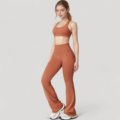 Anna-Kaci Active Women's High Waist Flared Leg Stretch Pants Smooth Fabric Seamless Waistband Active Lounge Bottoms