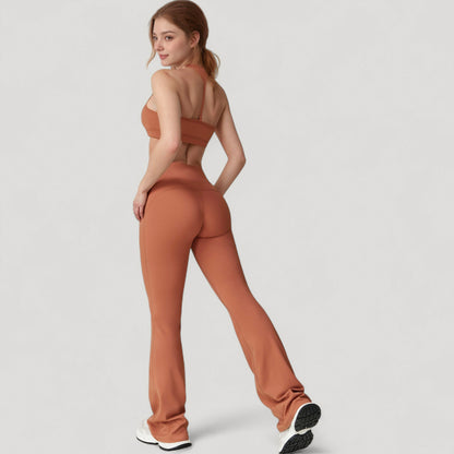 Anna-Kaci Active Women's High Waist Flared Leg Stretch Pants Smooth Fabric Seamless Waistband Active Lounge Bottoms