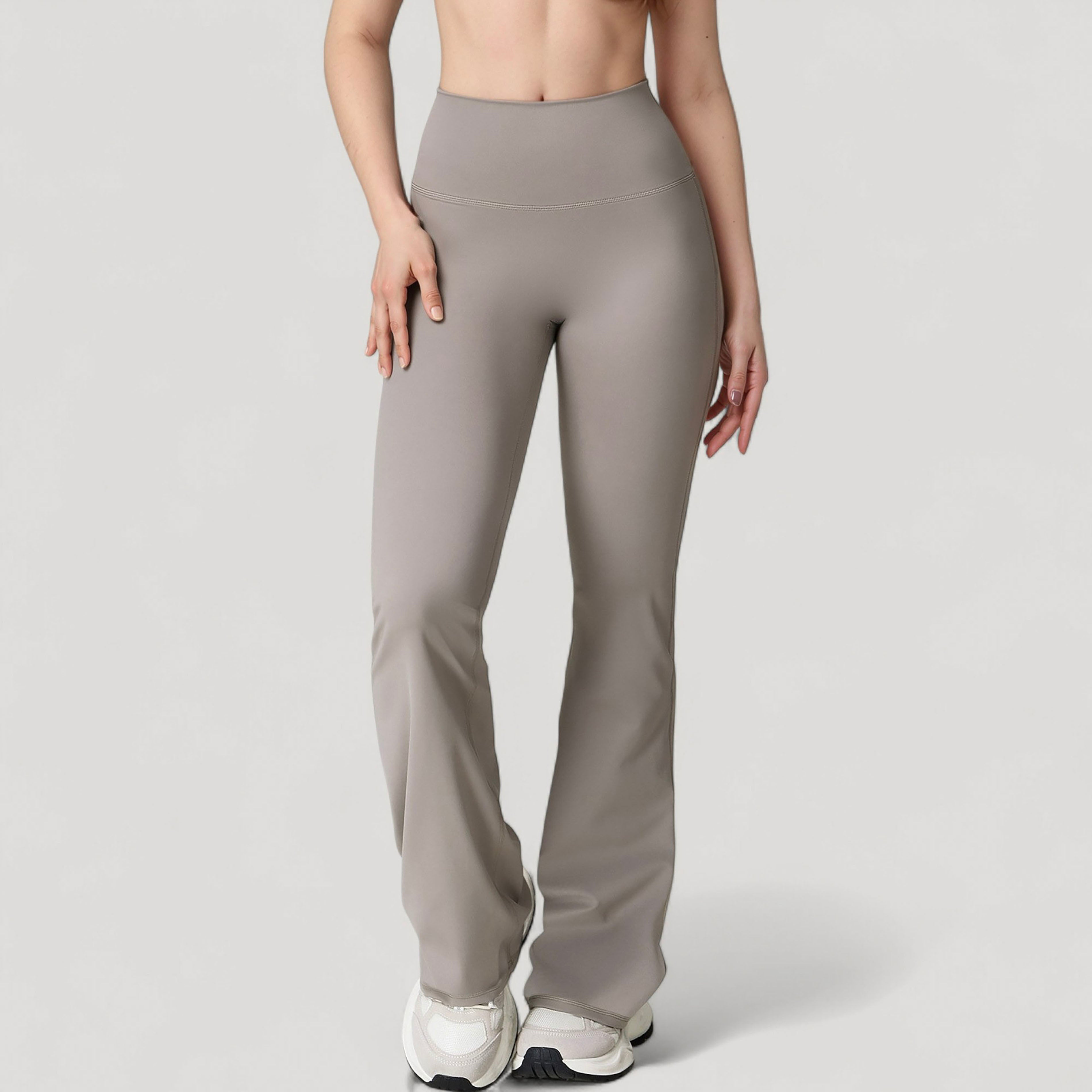 Anna-Kaci Active Women's High Waist Flared Leg Stretch Pants Smooth Fabric Seamless Waistband Active Lounge Bottoms