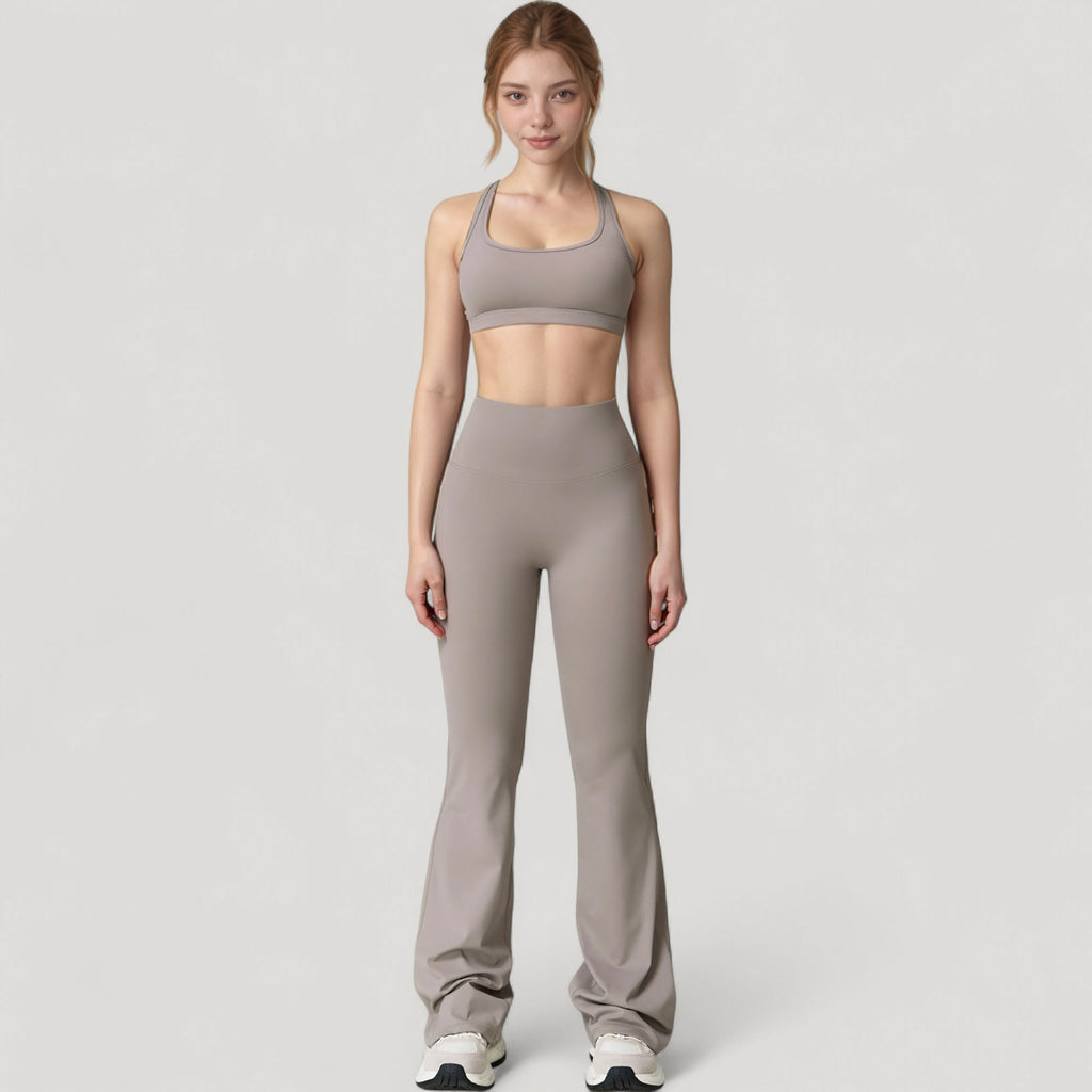 Anna-Kaci Active Women's High Waist Flared Leg Stretch Pants Smooth Fabric Seamless Waistband Active Lounge Bottoms