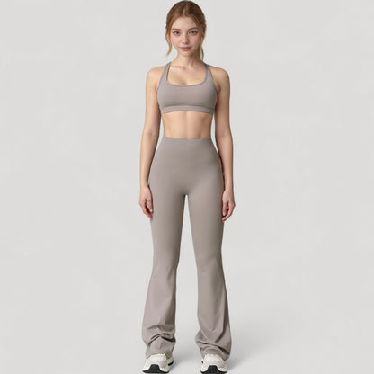Anna-Kaci Active Women's High Waist Flared Leg Stretch Pants Smooth Fabric Seamless Waistband Active Lounge Bottoms