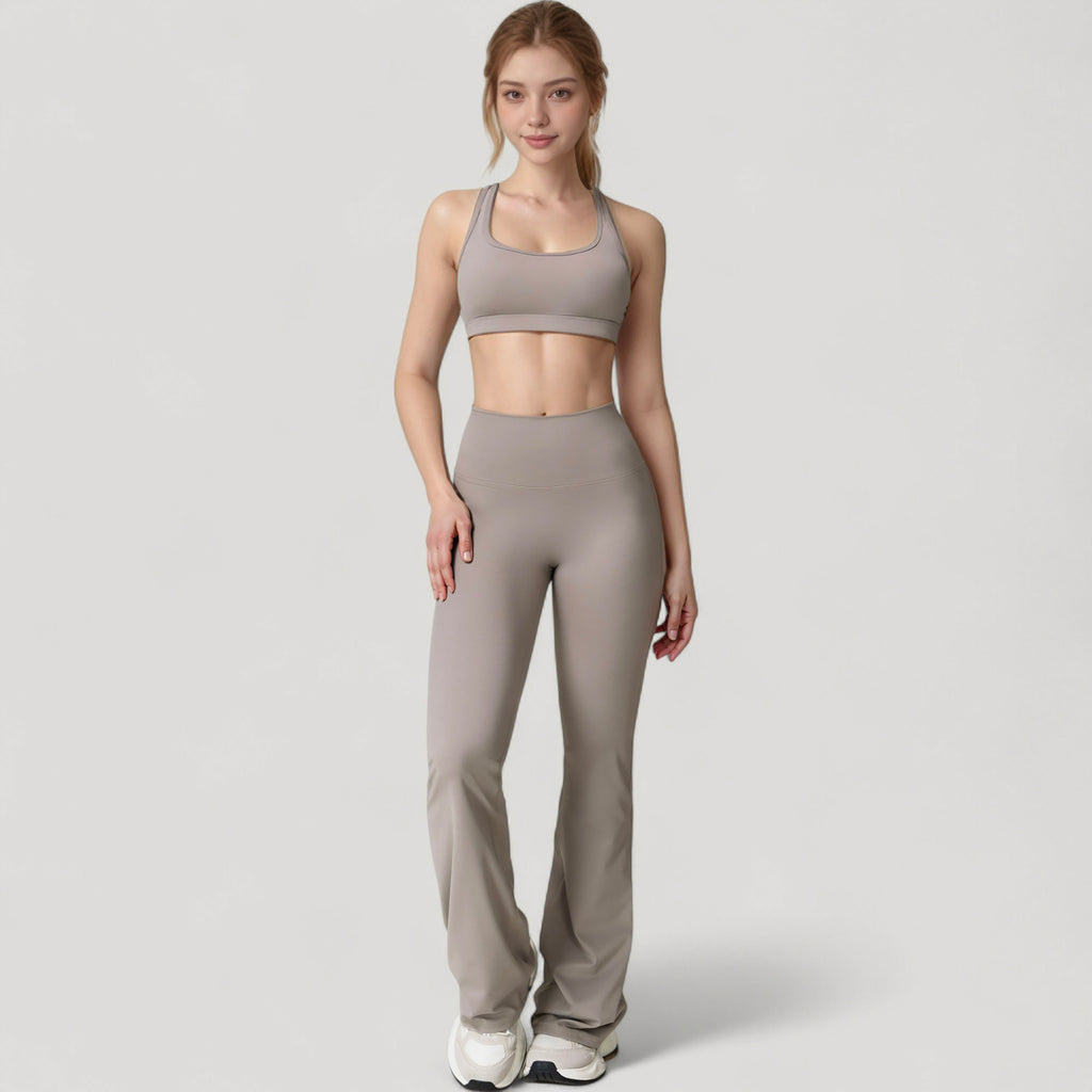 Anna-Kaci Active Women's High Waist Flared Leg Stretch Pants Smooth Fabric Seamless Waistband Active Lounge Bottoms