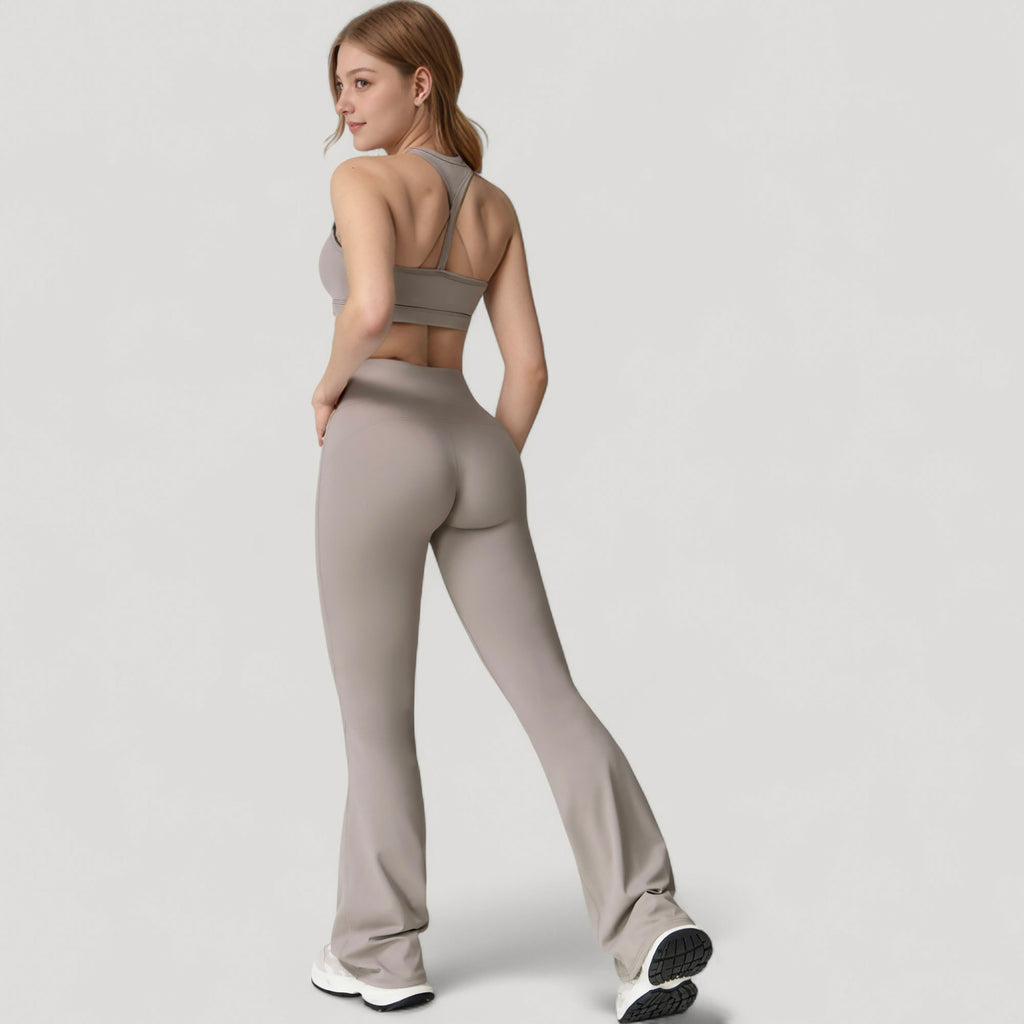 Anna-Kaci Active Women's High Waist Flared Leg Stretch Pants Smooth Fabric Seamless Waistband Active Lounge Bottoms