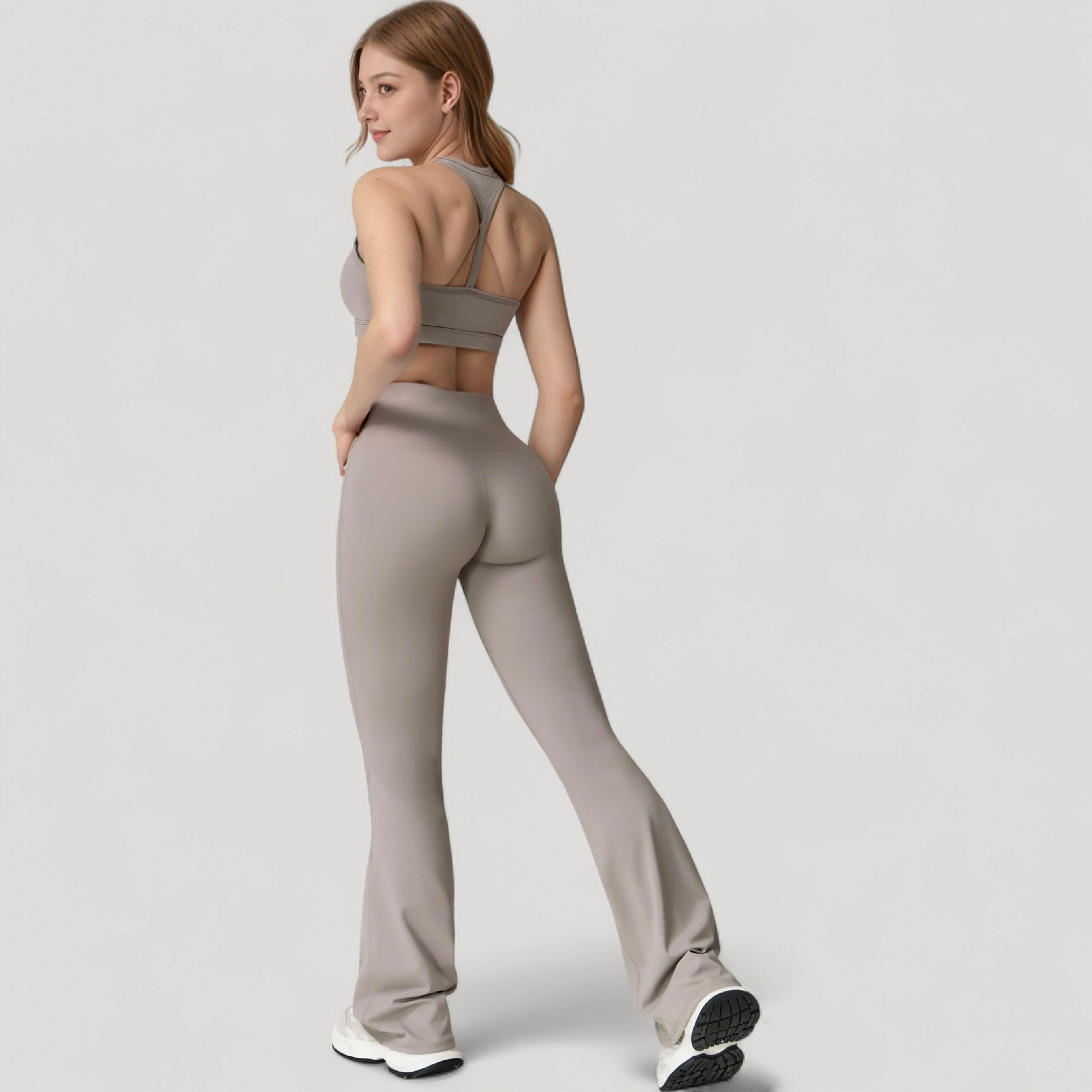 Anna-Kaci Active Women's High Waist Flared Leg Stretch Pants Smooth Fabric Seamless Waistband Active Lounge Bottoms