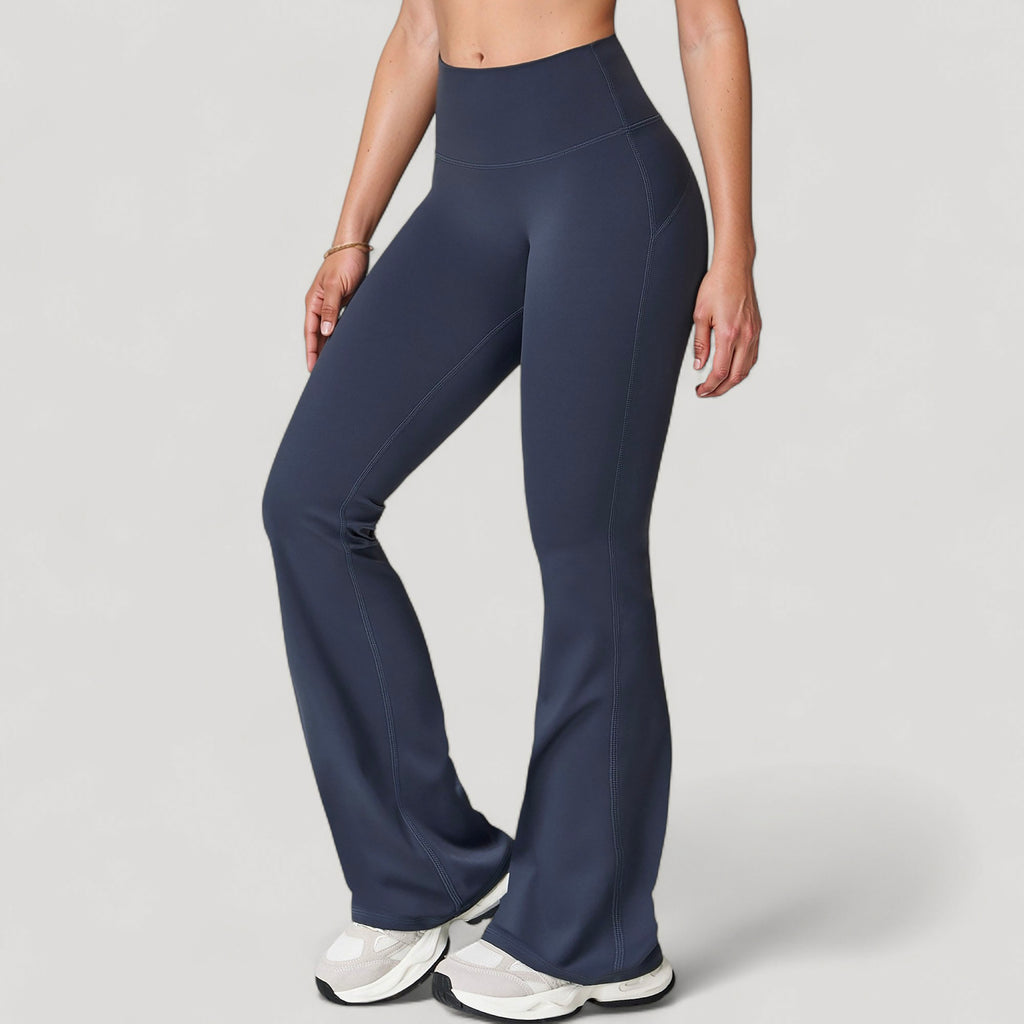 Anna-Kaci Active Women's High Waist Flared Leg Stretch Pants Smooth Fabric Seamless Waistband Active Lounge Bottoms