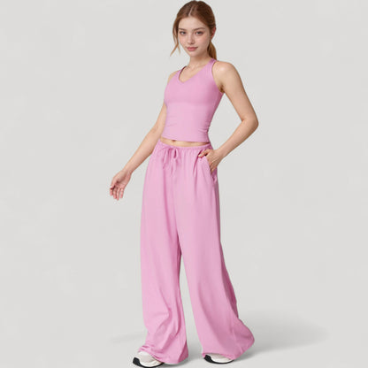Anna-Kaci Active Women's Wide Leg Lounge Pants with Drawstring Waist and Relaxed Fit for All-Day Comfort