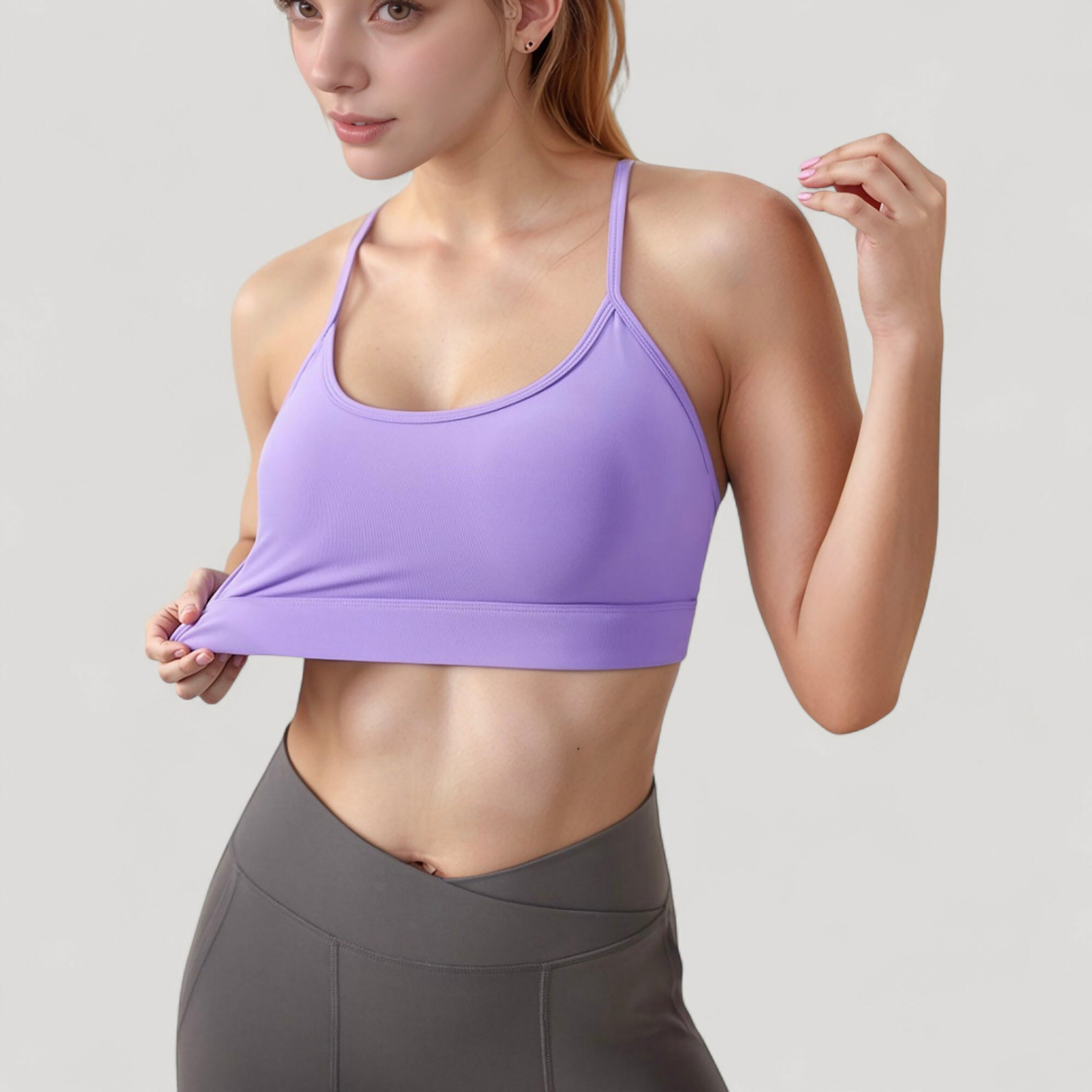Anna-Kaci Active Women's Scoop Neck Sports Bra with Thin Straps Smooth Stretch Fabric Removable Pads Low Impact Support