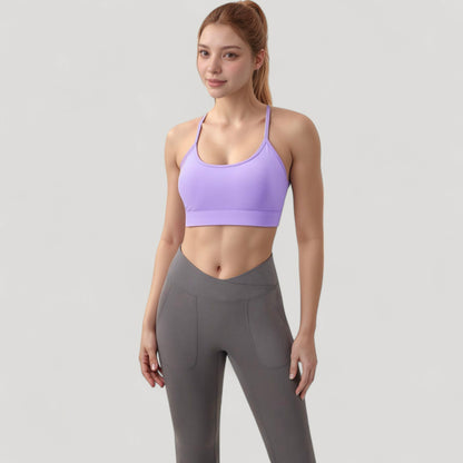 Anna-Kaci Active Women's Scoop Neck Sports Bra with Thin Straps Smooth Stretch Fabric Removable Pads Low Impact Support