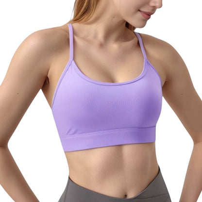 Anna-Kaci Active Women's Scoop Neck Sports Bra with Thin Straps Smooth Stretch Fabric Removable Pads Low Impact Support