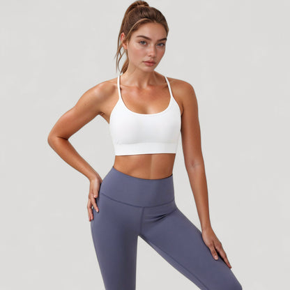Anna-Kaci Active Women's Scoop Neck Sports Bra with Thin Straps Smooth Stretch Fabric Removable Pads Low Impact Support
