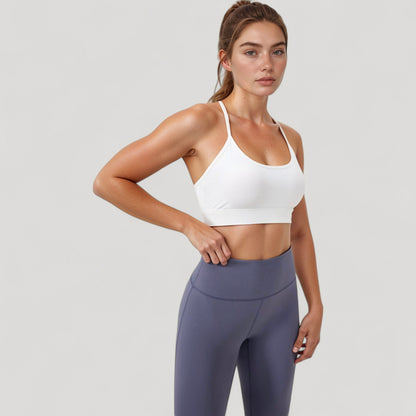 Anna-Kaci Active Women's Scoop Neck Sports Bra with Thin Straps Smooth Stretch Fabric Removable Pads Low Impact Support
