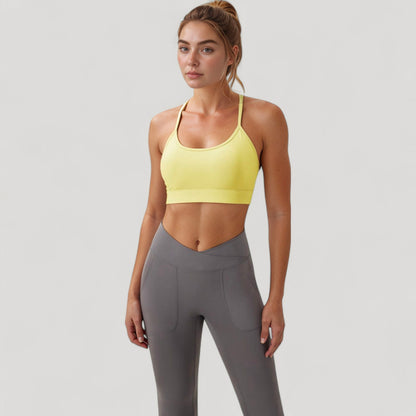 Anna-Kaci Active Women's Scoop Neck Sports Bra with Thin Straps Smooth Stretch Fabric Removable Pads Low Impact Support