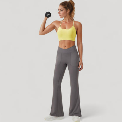 Anna-Kaci Active Women's Scoop Neck Sports Bra with Thin Straps Smooth Stretch Fabric Removable Pads Low Impact Support