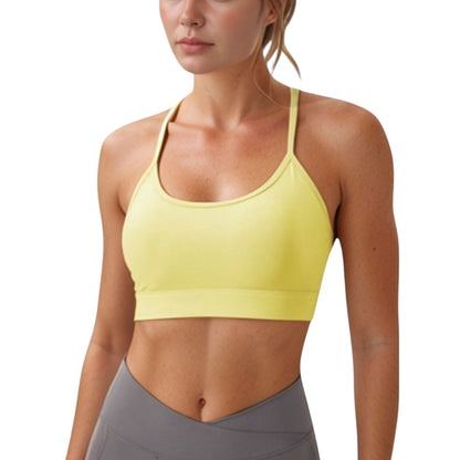 Anna-Kaci Active Women's Scoop Neck Sports Bra with Thin Straps Smooth Stretch Fabric Removable Pads Low Impact Support