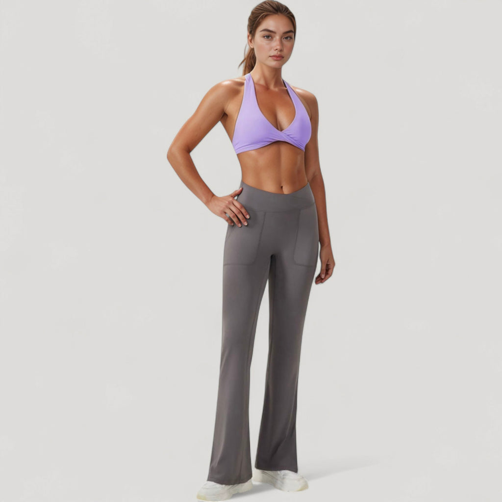 Anna-Kaci Active Women's Halter Neck Sports Bra with Ruched Front Detail Low Impact Stretch Fabric Removable Padding