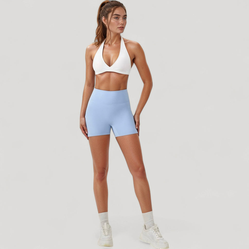 Anna-Kaci Active Women's Halter Neck Sports Bra with Ruched Front Detail Low Impact Stretch Fabric Removable Padding