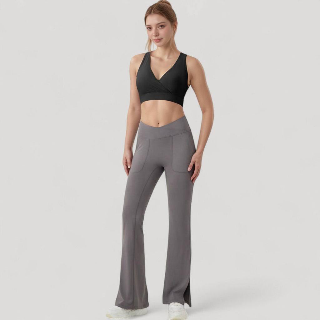 Anna-Kaci Active Women's Crossover V-Neck Sports Bra with Wide Straps and Stretch Support Band