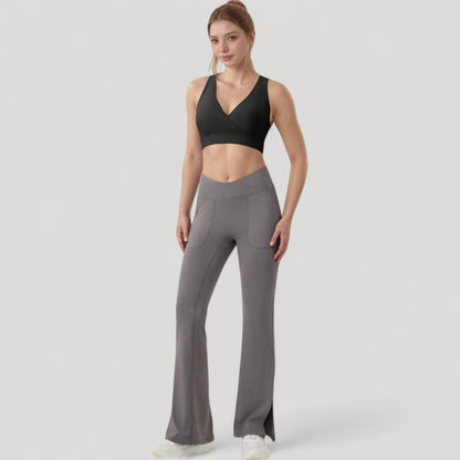 Anna-Kaci Active Women's Crossover V-Neck Sports Bra with Wide Straps and Stretch Support Band