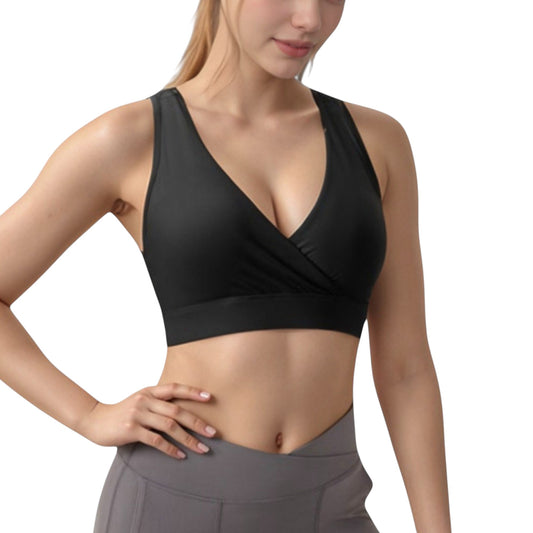 Anna-Kaci Active Women's Crossover V-Neck Sports Bra with Wide Straps and Stretch Support Band