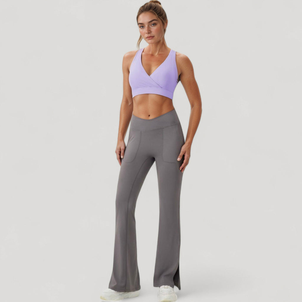 Anna-Kaci Active Women's Crossover V-Neck Sports Bra with Wide Straps and Stretch Support Band