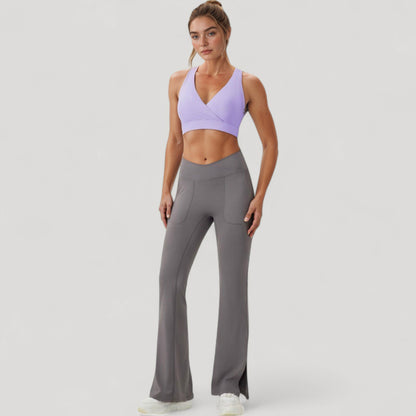 Anna-Kaci Active Women's Crossover V-Neck Sports Bra with Wide Straps and Stretch Support Band