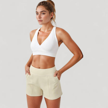 Anna-Kaci Active Women's Crossover V-Neck Sports Bra with Wide Straps and Stretch Support Band