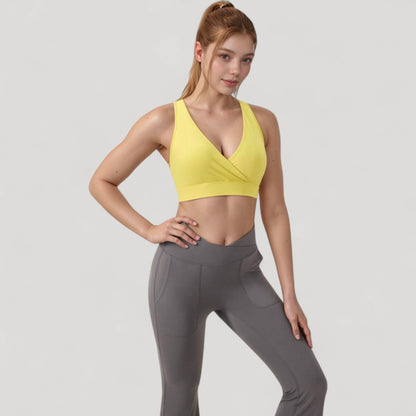 Anna-Kaci Active Women's Crossover V-Neck Sports Bra with Wide Straps and Stretch Support Band
