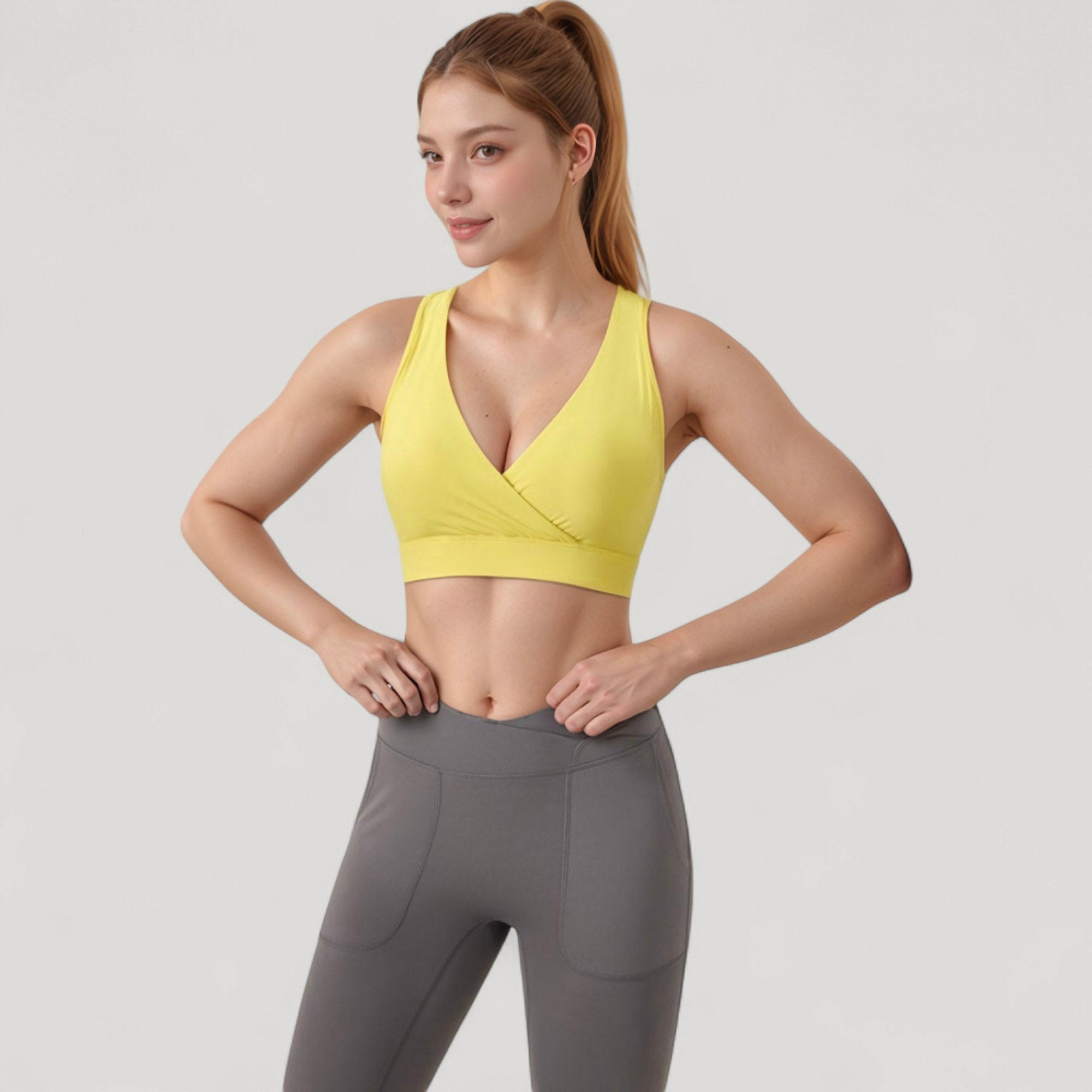 Anna-Kaci Active Women's Crossover V-Neck Sports Bra with Wide Straps and Stretch Support Band