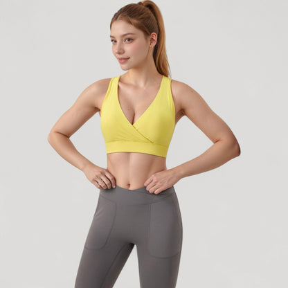 Anna-Kaci Active Women's Crossover V-Neck Sports Bra with Wide Straps and Stretch Support Band