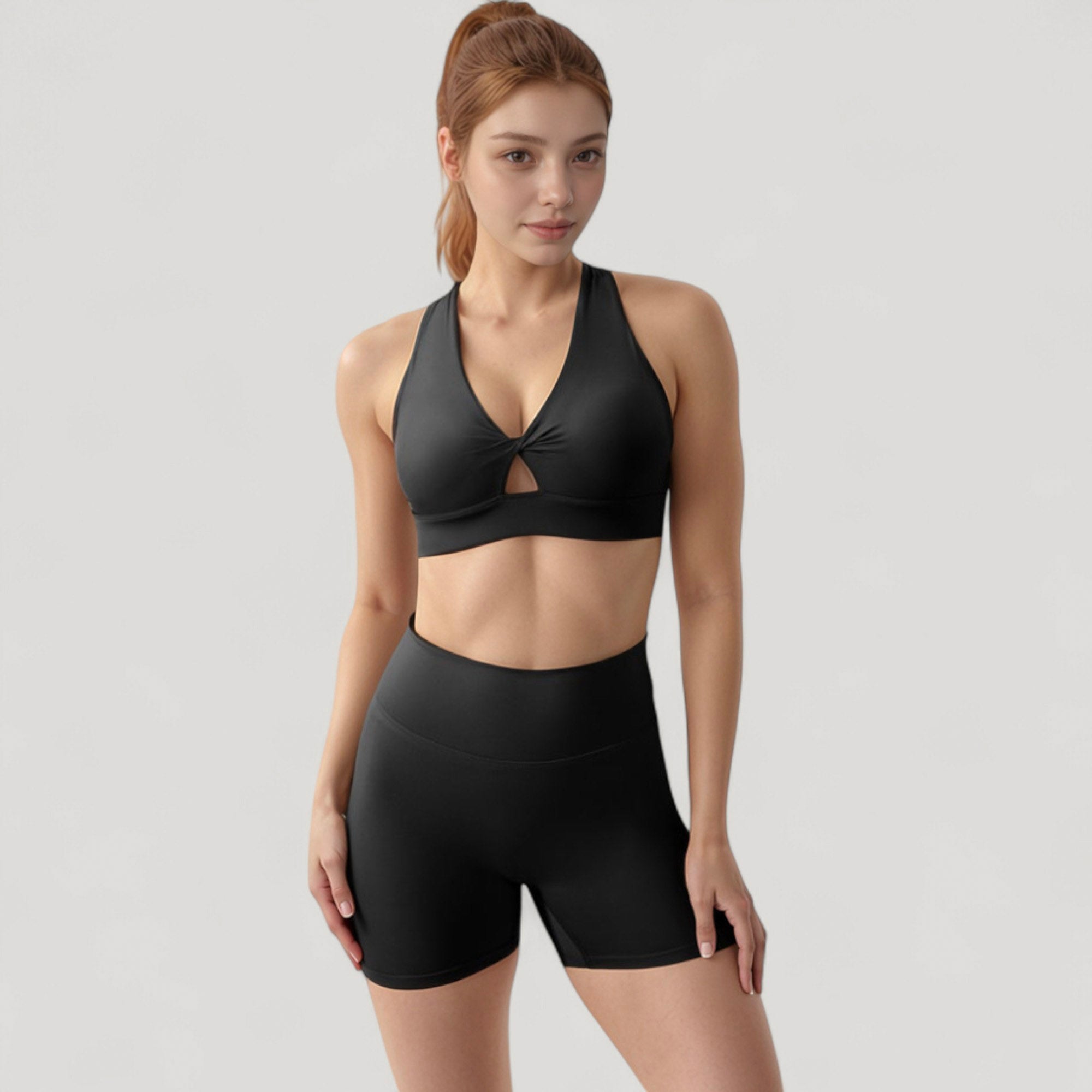 Anna-Kaci Active Women's Twist Front Sports Bra with Keyhole Cutout and Wide Shoulder Straps